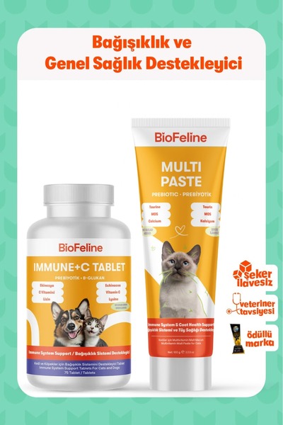 BioFeline Kedi Vitamin Seti – Multivitamin Macun + Immune C Tablet, Bağışıklı...