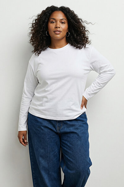 Trendyol Curve Μπλούζα μεγάλου μεγέθους από βισκόζη εκρού-χακί, μαλακό πλεκτό...