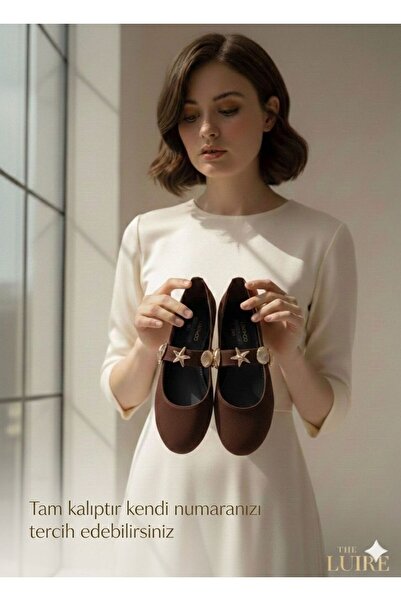 İncimoda aci kahve saten Kadın Yuvarlak Burun Ortopedik Hafızalı Taban Babet ...