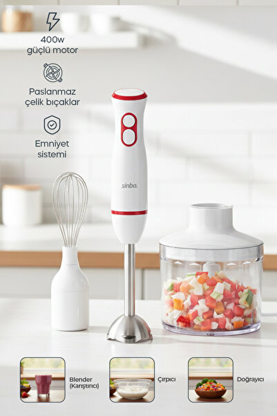 Sinbo SHB-7530 Çok Fonksiyonlu El Blender Seti – Doğrayıcı & Çırpıcı Aparatlı