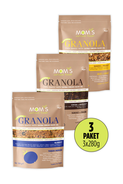 Mom's Natural Foods 3'LÜ GRANOLA MUZ-CEVİZ 280 G / YABAN MERSİNİ 280 G / KAKA...