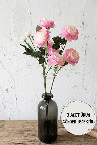 Yapay Çiçek Deposu Yapay Çiçek Pastel 3 Adet Çöl Gülü 60 cm Pembe-Somon