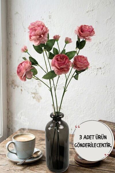Yapay Çiçek Deposu Yapay Çiçek Pastel 3 Adet Çöl Gülü 60 cm Gül Kurusu