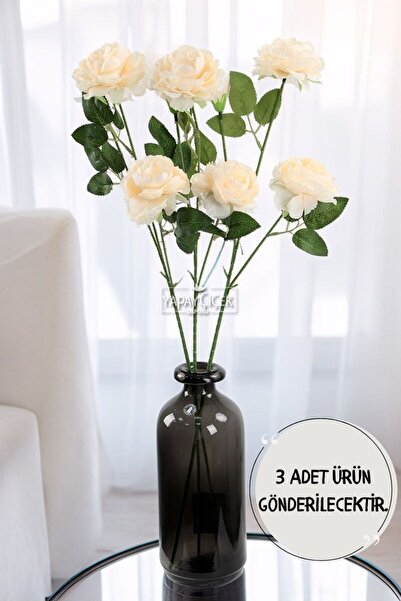 Yapay Çiçek Deposu Yapay Çiçek Pastel 3 Adet Çöl Gülü 60 cm Krem