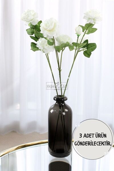 Yapay Çiçek Deposu Yapay Çiçek Pastel 3 Adet Çöl Gülü 60 cm Beyaz