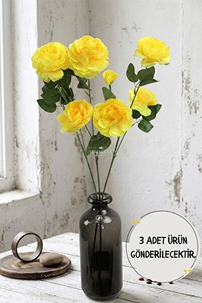Yapay Çiçek Deposu Yapay Çiçek Pastel 3 Adet  Çöl Gülü 60 cm Sarı