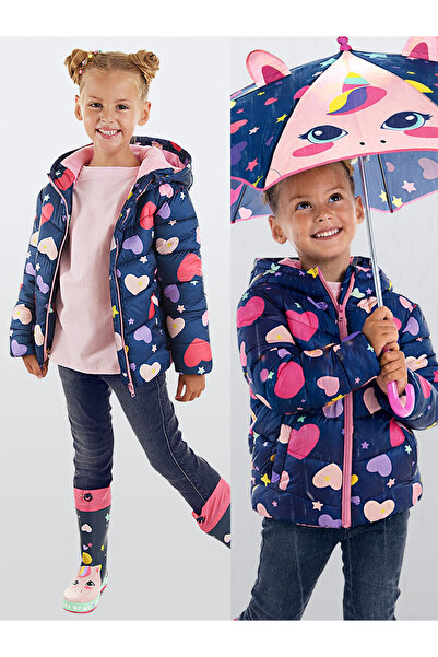 Denokids Παλτό Unicorn Girl's Water Repellent Hooded Navy Blue