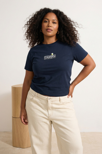 Trendyol Curve Mornarsko plava majica regularnog kroja sa matcha printom, vel...