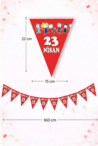 Huzur Party Store 23 Nisan El Ele Çocuklar Üçgen Bayrak Kırmızı Flama 10 Bayr...
