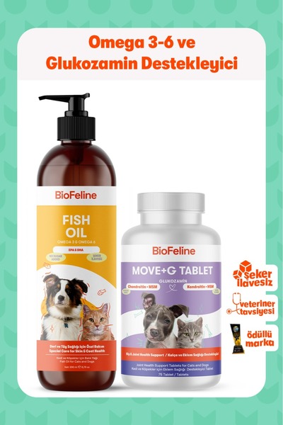BioFeline Kedi ve Köpekler İçin Eklem Seti – Glukozamin Tablet 75 Adet + Omeg...