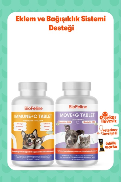 BioFeline Kedi ve Köpek Eklem Seti 75 Tablet – Glukozamin MSM + Immune C, Har...