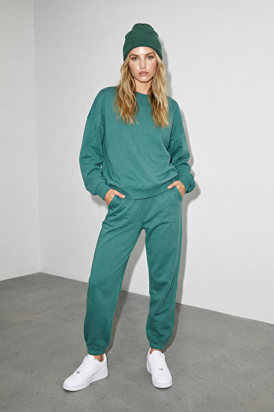 Trendyol Collection Green 2 Thread Crew Neck Basic J Jogger Pants Knitted Tra...