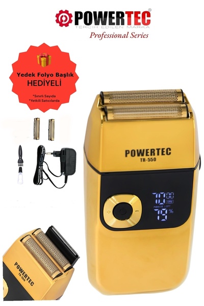 POWERTEC TR-550 Şarjlı Günlük Sakal Sinekkaydı Tıraş Hassas Düzeltici Döner B...
