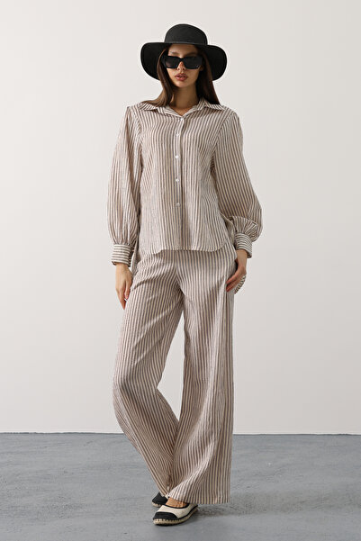 Trendyol Modest Weißes, reguläres, gestreiftes Hemd mit Hose – Oberteil-Set T...