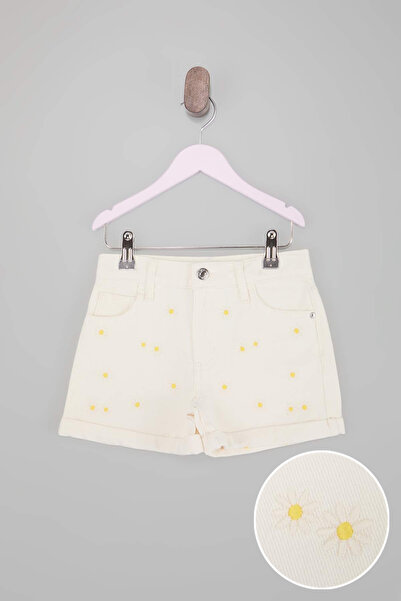 TRENDYOLKIDS Ecru Elastic Waist Girls' Denim Holiday Shorts & Bermuda Shorts ...