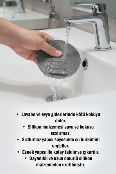 omilife Gri Evye Kapağı Lavabo Kötü Koku Önleyici Silikon Mat Sızdırmaz Lavabo Tıpası