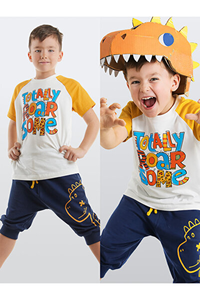 Denokids Dečački set letnje majice sa dinosaurus printom i kapri šortsa