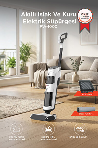 Torima Şarjlı Islak Kuru Dikey Süpürge Yüzey Temizleyici Mop FW1000 Beyaz