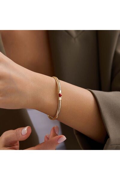 Bayar Gold 14 Ayar Altın Kırmızı Kalp İtalyan Esnek Bileklik