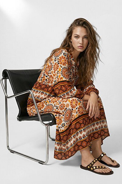 Trendyol Modest Orange*001 Unlined Ethnic Woven Dress&Jumpsuit Shally Hijab D...