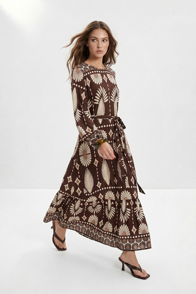 Trendyol Collection Καφέ Χωρίς φόδρα Ethnic Υφαντό Φόρεμα & Ολόσωμη Φόρμα Cha...