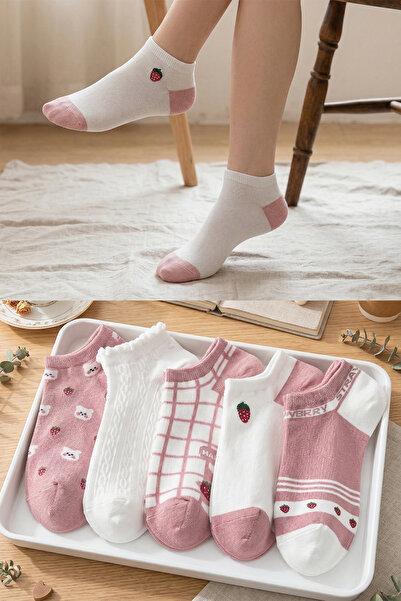 BGK 5 pár rózsaszín eper mintás rövid zokni