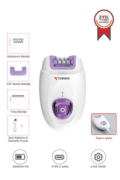 Torima Epilatör Şarjlı 2IN1 Tüm Vücut Epilatör Cihazı TEP01 Beyaz