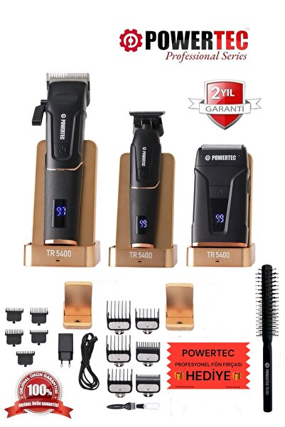 POWERTEC TR-5400 Saç-Sakal-Vücut-Ense-Günlük Tıraş Makinesi 3'lü Set
