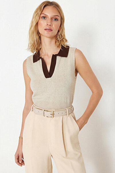 Trendyol Collection Stone Polo Neck T-Shirt Look Blouse Twoss24Bz00273