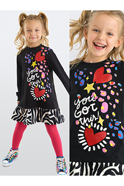 MSHB&G Κοριτσίστικο χειμωνιάτικο φόρεμα μαύρο ζέβρα με στάμπα