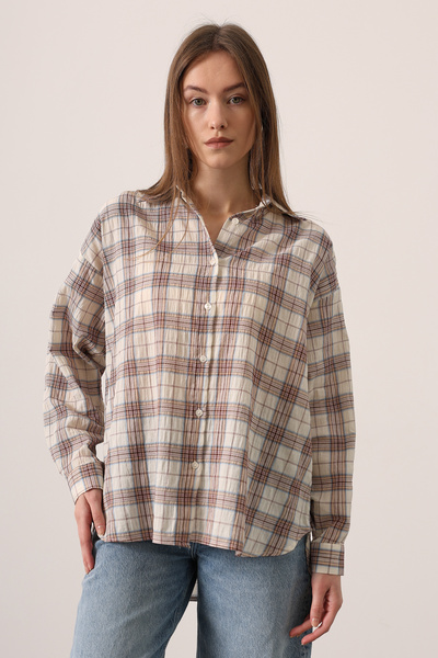 Trendyol Modest Brown Plaid Pack Oversized Shirts Tctss26Tg00055