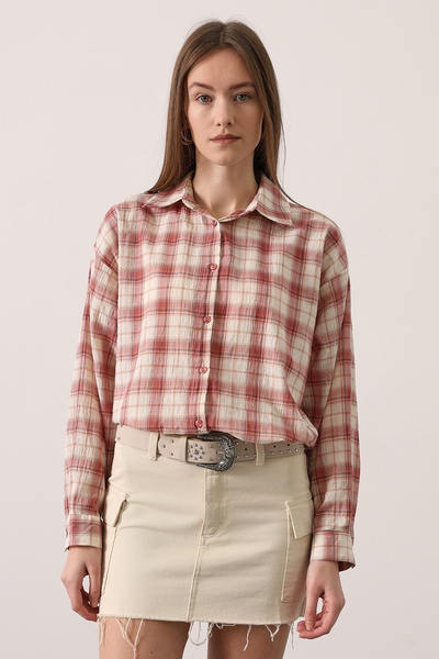 Trendyol Modest Pink Plaid Pack Oversized Shirts Tctss26Tg00055