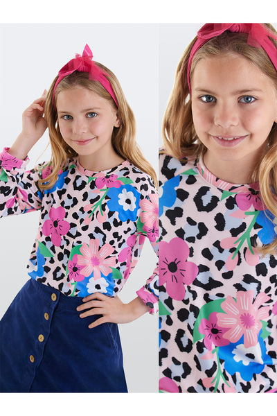 Denokids Djevojačka majica sa cvetnim leopard printom