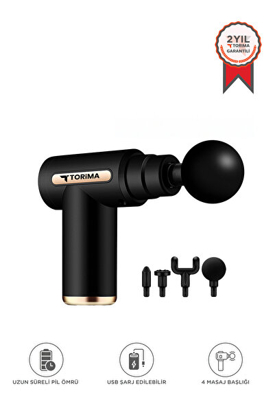 Torima BX-720 Siyah Darbeli Titreşimli Şarjlı Sporcu Masaj Tabancası Masaj Al...