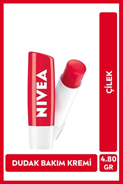 NIVEA Çilek Renkli Dudak Bakım Kremi ve Parlatıcısı 4.8gr, Nemlendirici, Hafi...