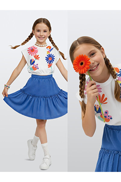 Denokids Devojčin set sa cvetnim uzorkom Skraćeni kroj Gornja i donja suknja ...