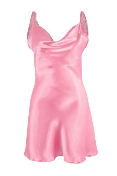 Trendyol Collection Nachthemd aus gewebtem Satin mit rosa Spitze und Rückende...