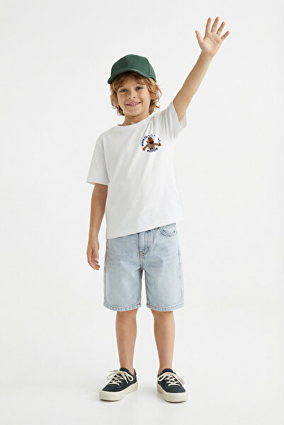 TRENDYOLKIDS Ekru Detective Reptır cu imprimeu Băiat din material subțire tri...