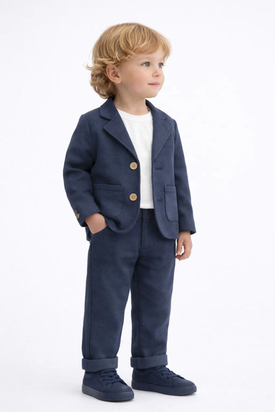 ecoo kids Set de 3 piese pentru băieți: jachetă din in, tricou și pantaloni j...