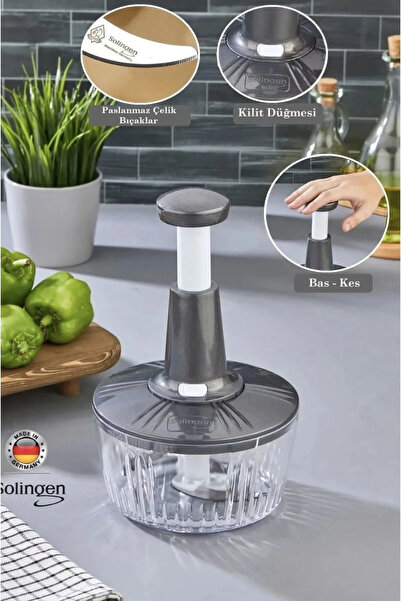 Solingen El Rondosu 1500 ML Paslanmaz Çelik 3 Bıçaklı Doğrayıcı -Gri