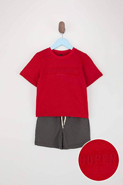 TRENDYOLKIDS Crveni dečački stan Pleteno donji - gornji set TKDSS26AU00027