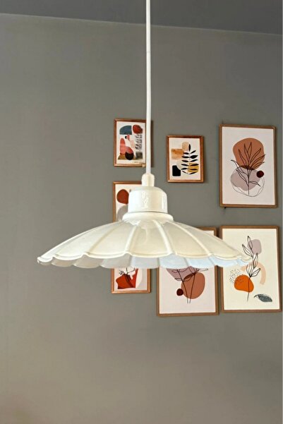 Bamyum Risso Beyaz Metal Avize Tekli Yarım Lale Başlık Rustik Cafe Mutfak Mod...