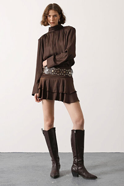 Trendyol Collection Brown Belt Pack Satin Mini Boho Skirt with Shorts Twoss26...