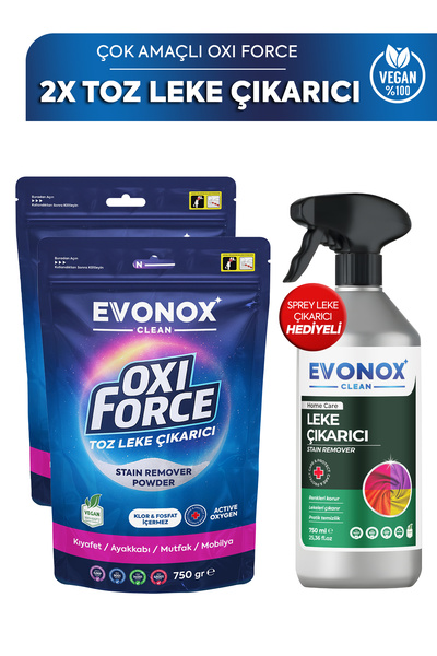 Evonox Clean Oxi Force Toz Leke Çıkarıcı 750 gr 2'li Paket 2x750gr- 750 gr Sp...