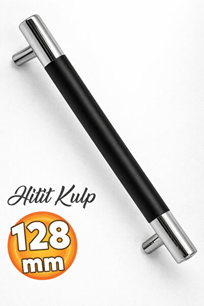 Badem10 Hitit (128 MM - 12.8 CM) Siyah Krom Metal Mobilya Mutfak Çekmece Dola...