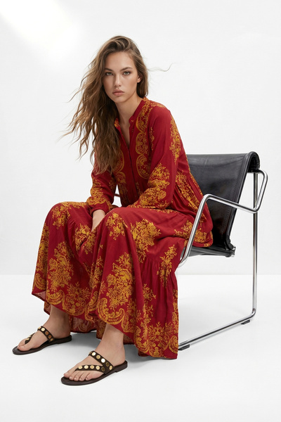 Trendyol Modest Red Unlined Patterned Woven Dress&Jumpsuit Shally Hijab Dress...