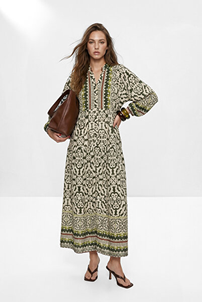 Trendyol Modest Dark Khaki Unlined Ethnic Woven Dress&Jumpsuit Shally Hijab D...