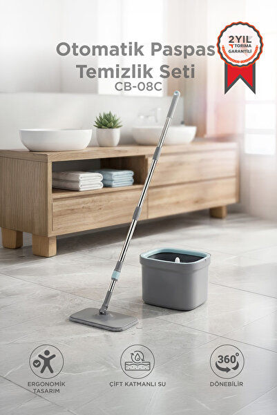 Torima Otomatik Paspas Temizlik Seti Temiz Kirli Suyu Ayıran 3 Mop Bezli Pasp...