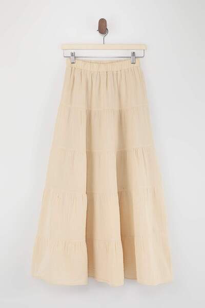 Drop by TrendyolMilla Bež višeslojna duga suknja od muslina TDRSS26ET00038