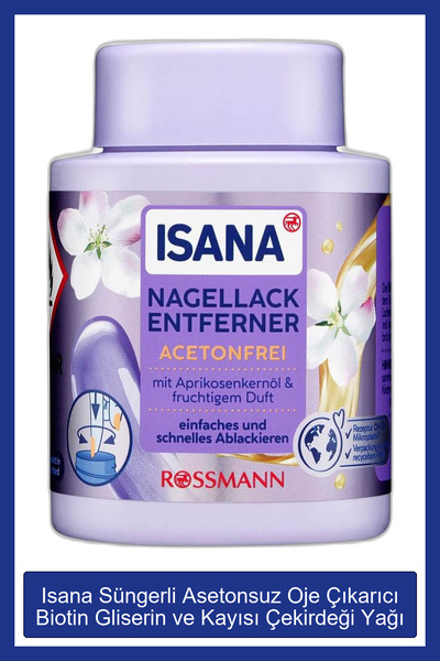 ISANA Süngerli Asetonsuz Oje Çıkarıcı Biotin, Gliserin ve Kayısı Çekirdeği Ya...
